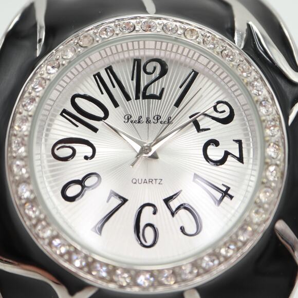 Peck & Peck Womens Cuff Watch 46mm Black Pebble Silver Tone w New Battery - Picture 6 of 12